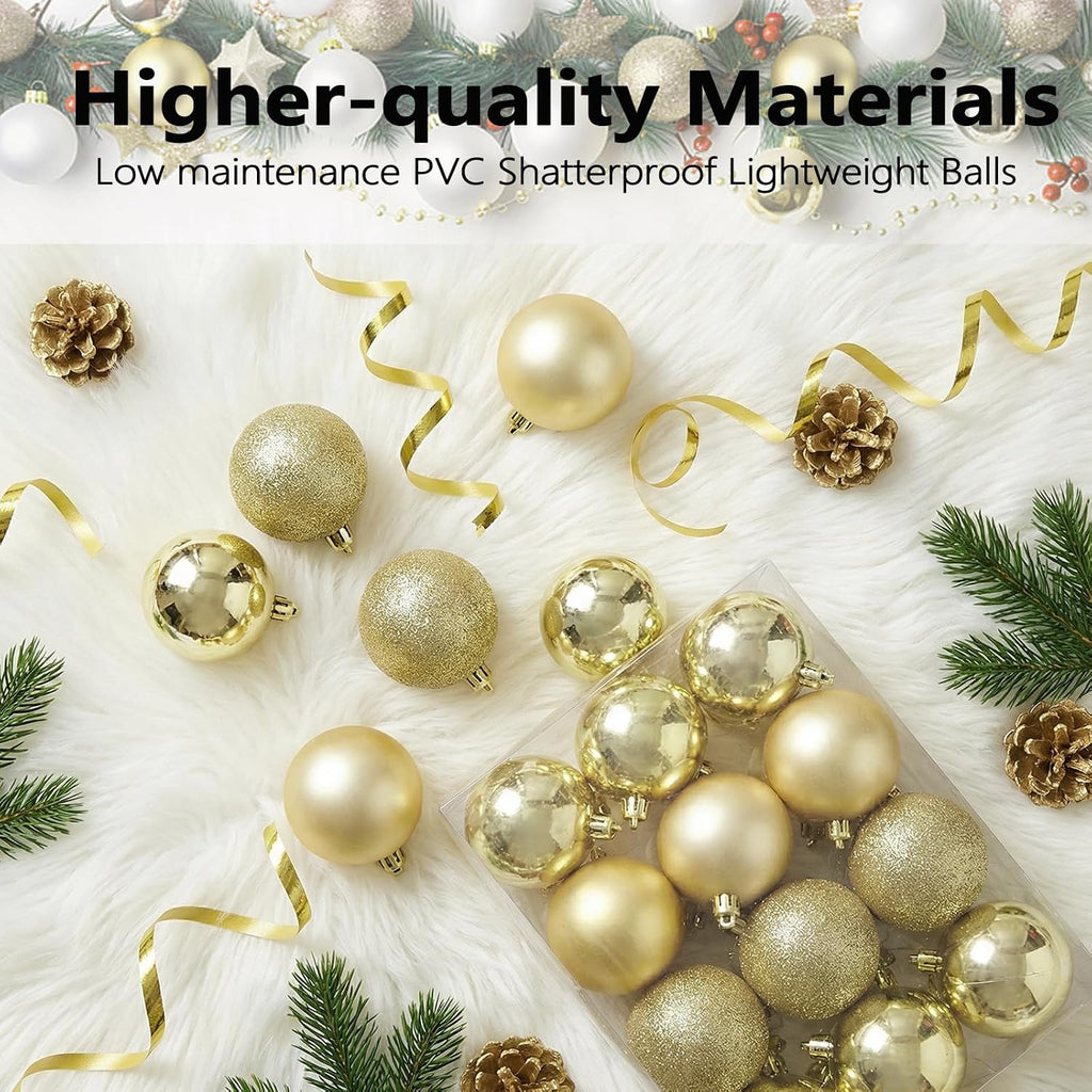 4cm/1.57" Shatterproof Christmas Balls Ornaments, Pre-Strung Hanging Xmas Tree Decorations, 3 Styles Holiday - Set of 24