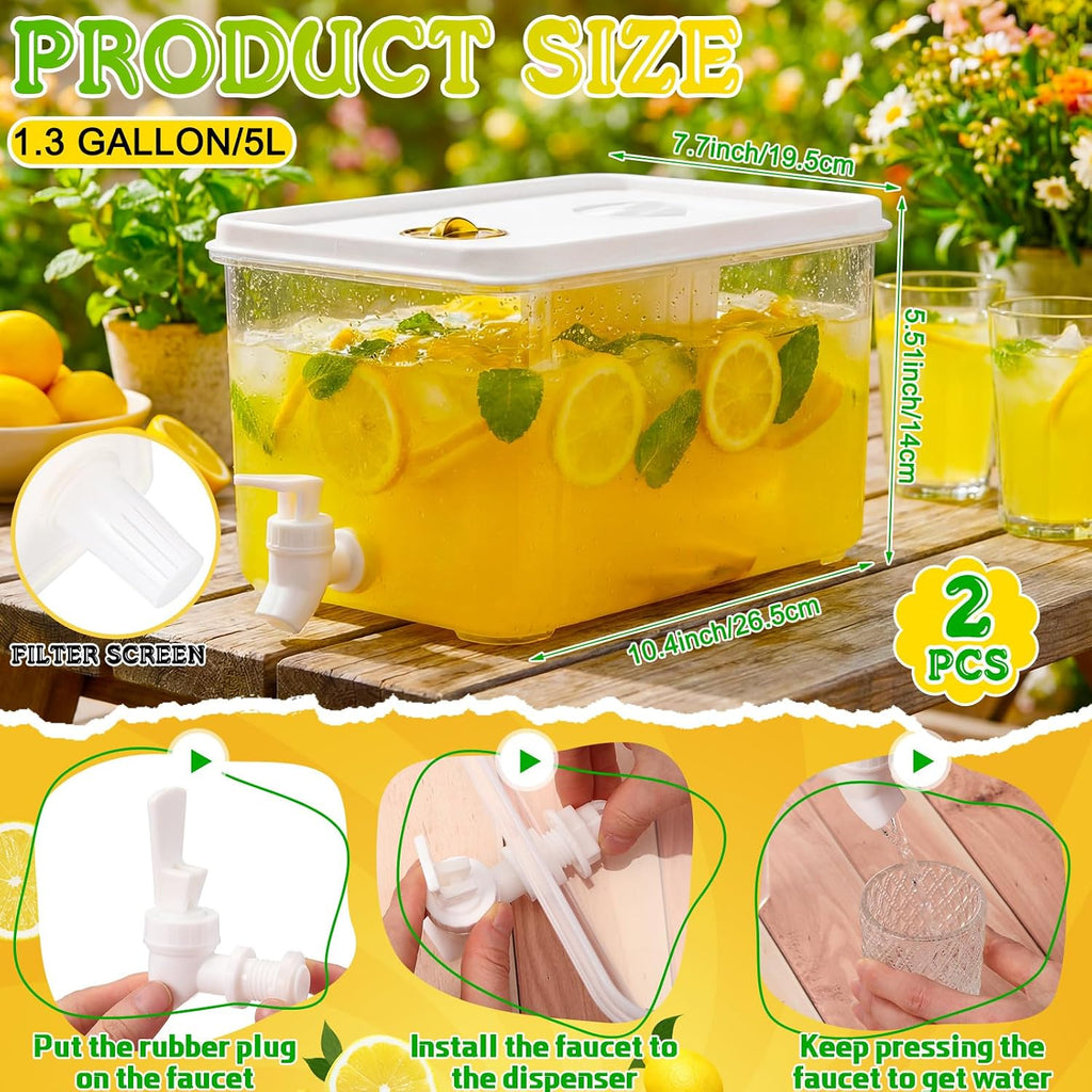 Lemonade Stand Supplies Kits Include 1.3 Gallon Clear Plastic Drink Dispenser with Spigot 100 Set Lemonade Cups - Set of 2