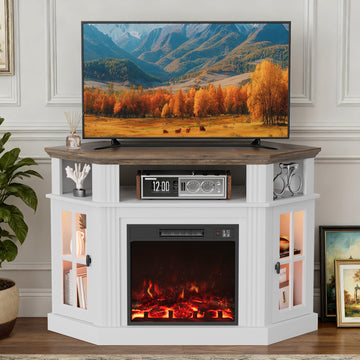 LED Fireplace Corner TV Stand for Up to 55 Inch, Antique White
