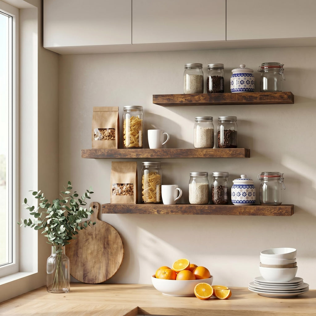 10 Deep Floating Shelves for Wall, 30W x 10D Large Wooden Shelves for Wall, Hanging Shelves Bathroom Toilet Laundry
