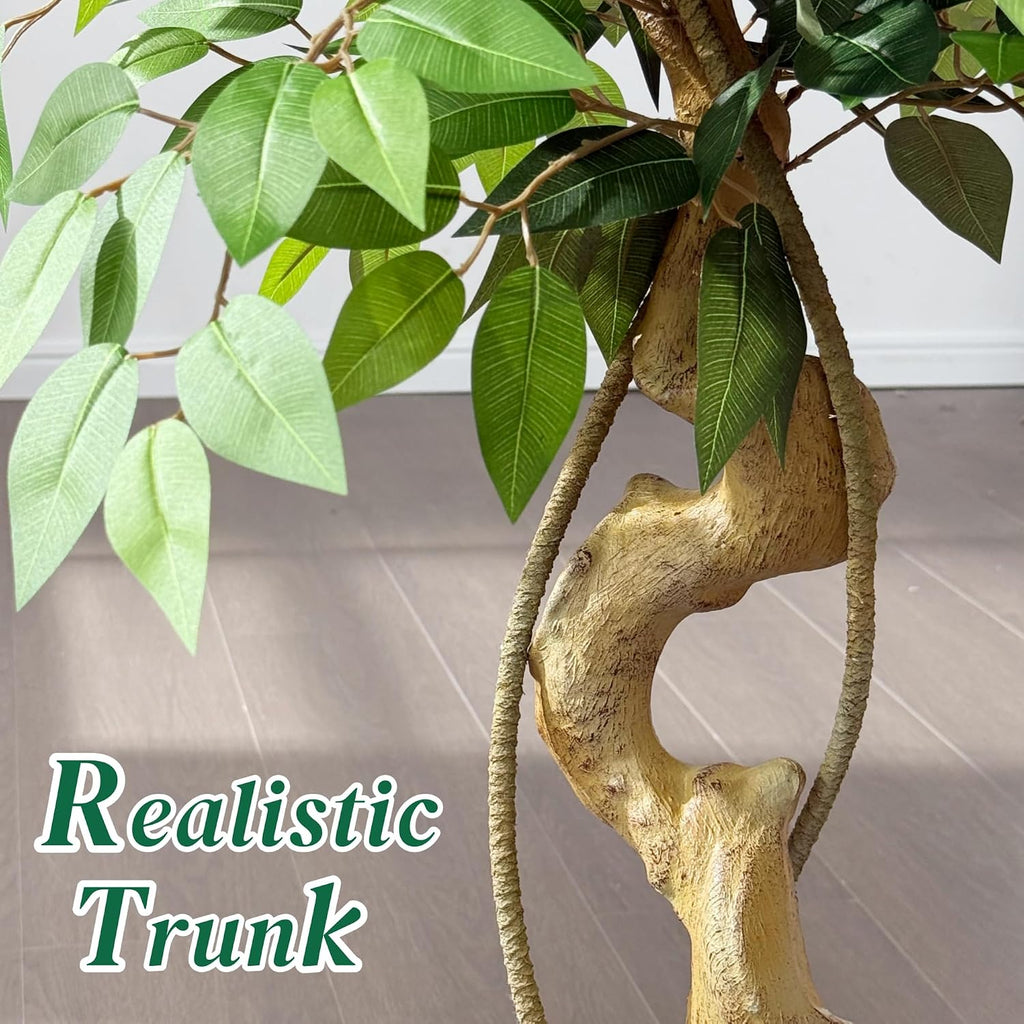 5FT Artificial Ficus Tree, Elegant Faux Topiary Tree in White Pebble Pot