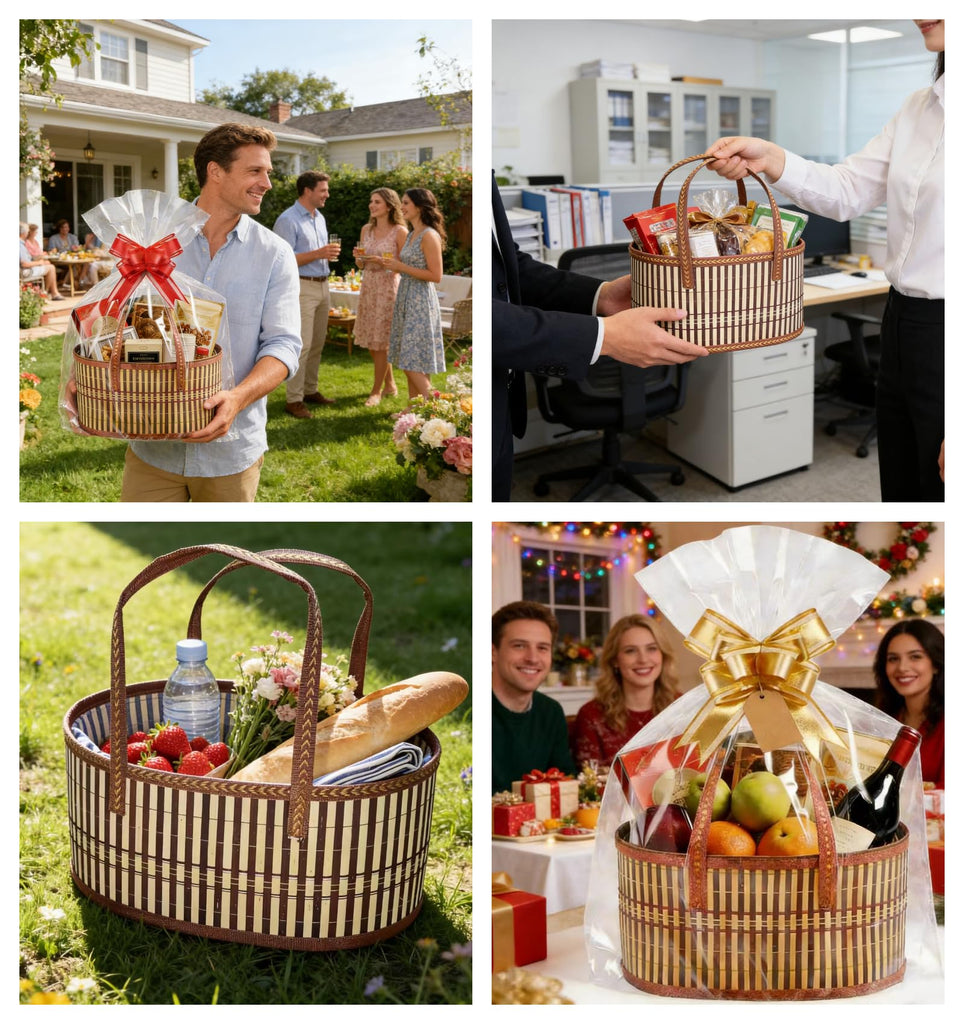 6 Set Baskets for Gifts Empty Bulk Large Woven Bamboo Gift Basket Empty