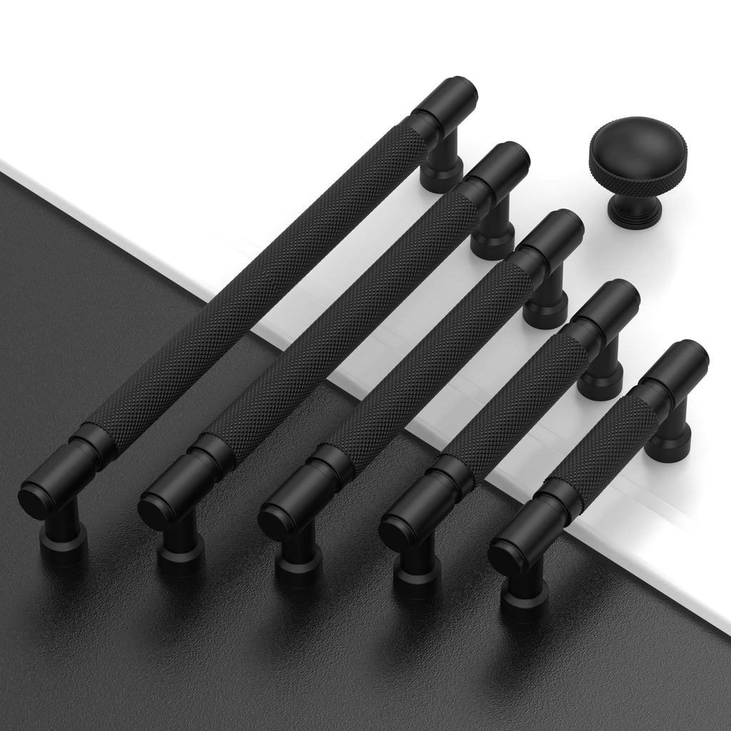 10 Pack Matte Black knurled Cabinet Pulls 12.6"