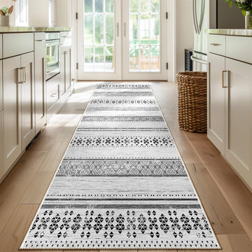 2x8 Washable Area Rugs Boho Runner Rug Grey/Black/Navy
