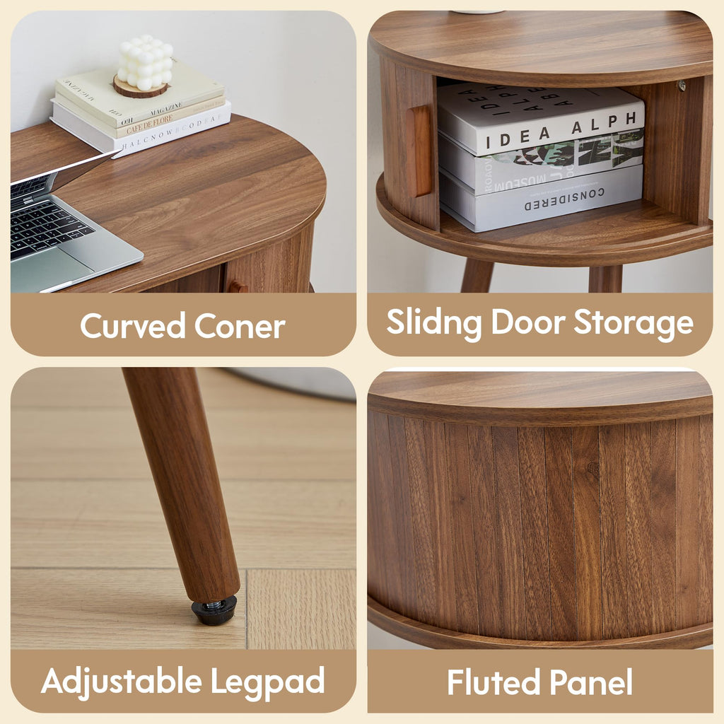 43" Oval Fluted Home Office Desk, Small Computer Desk Writing Desk