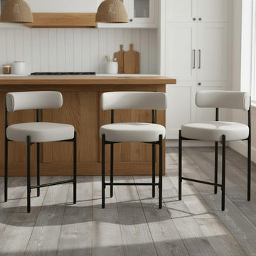 Counter Height Bar Stools Set of 3, 24'' Faux Leather Bar Stools with Back, Mid-Century Modern Bar Chairs