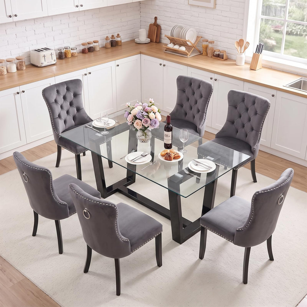 Dining Table Set for 6, Glass Dining Room Table with 6 Chairs