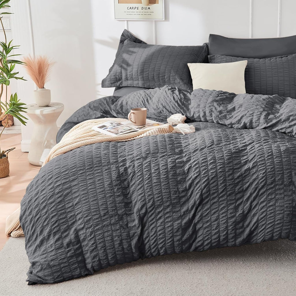 7 Piece King Comforter Set Seersucker, All Season Luxury Bed in a Bag, Bedding Set with Comforters, Sheets