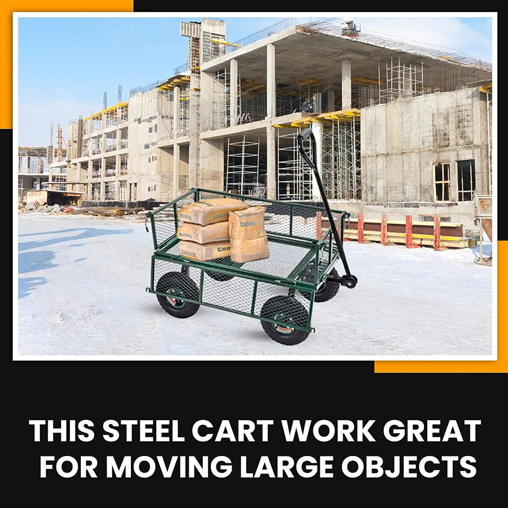 Carts - GW3418-GR Steel Utility Garden Wagon, 400 lb. Load Capacity, 21-3/4" Height x 34" Length x 18" Width