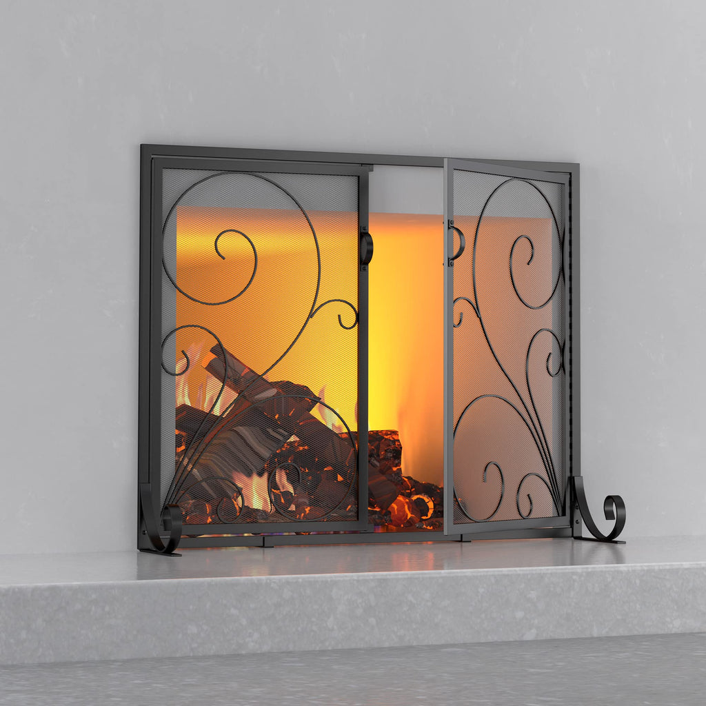 Fireplace Screen Steel Mesh Door Spark Guard(35" L x 28" H)