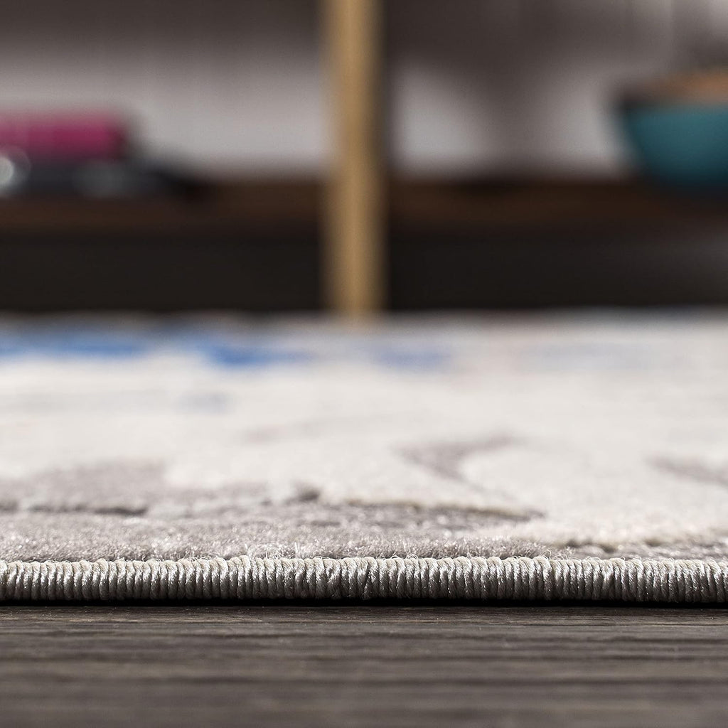 Tropical Leaves Square Rug Gray/Blue, Coastal Indoor Outdoor Rug