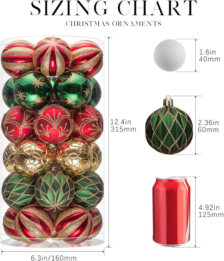 Christmas Balls Ornaments, Shatterproof Xmas Tree Decorations, Hanging Bulbs Baubles Set with String for Holiday - Set of 30