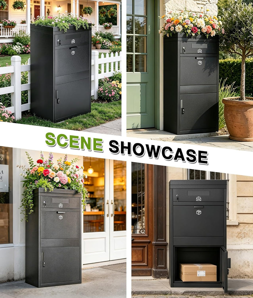 Package Delivery Boxes & Mailbox with Plant Roof, Large Parcel Drop Box with Coded Lock