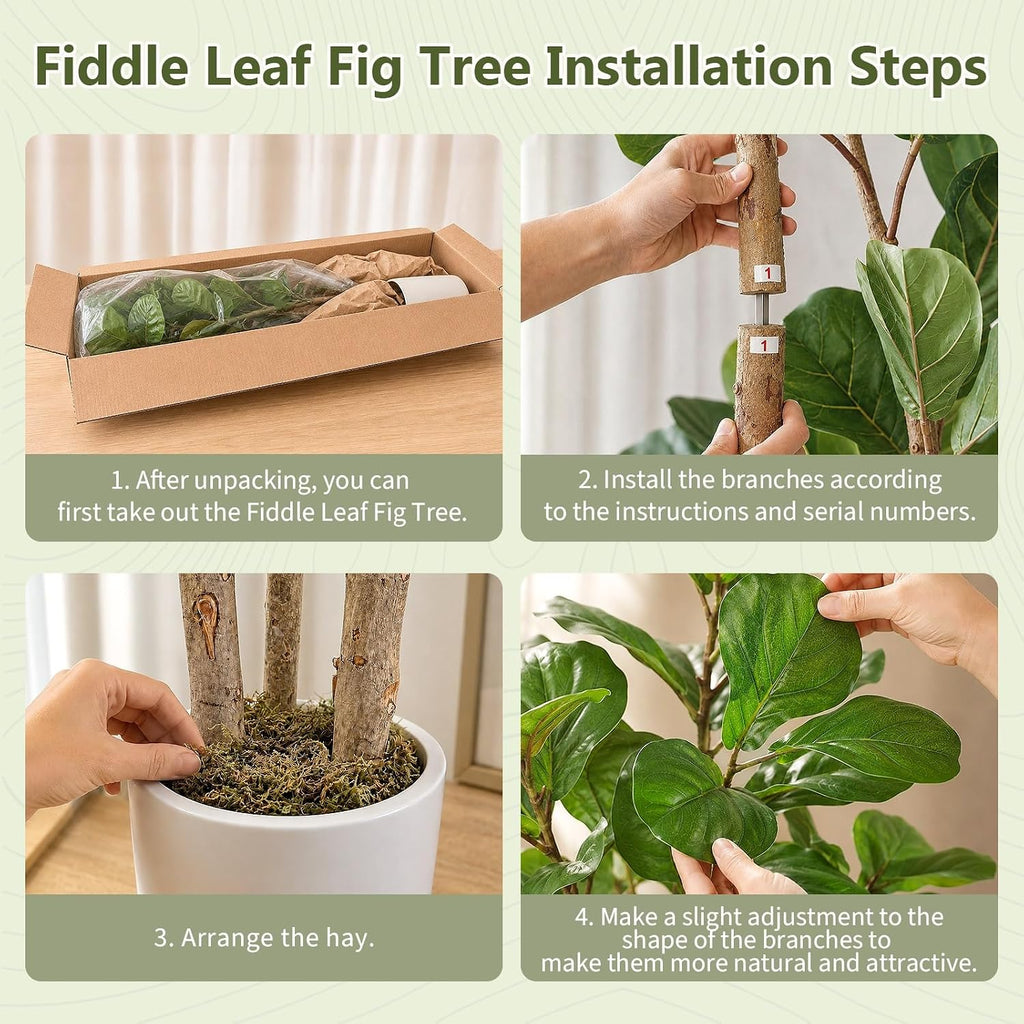 6 ft Artificial Fiddle Leaf Fig Tree, Tall Faux Ficus Lyrata Tree with White Planter Home Decor Office Living Room