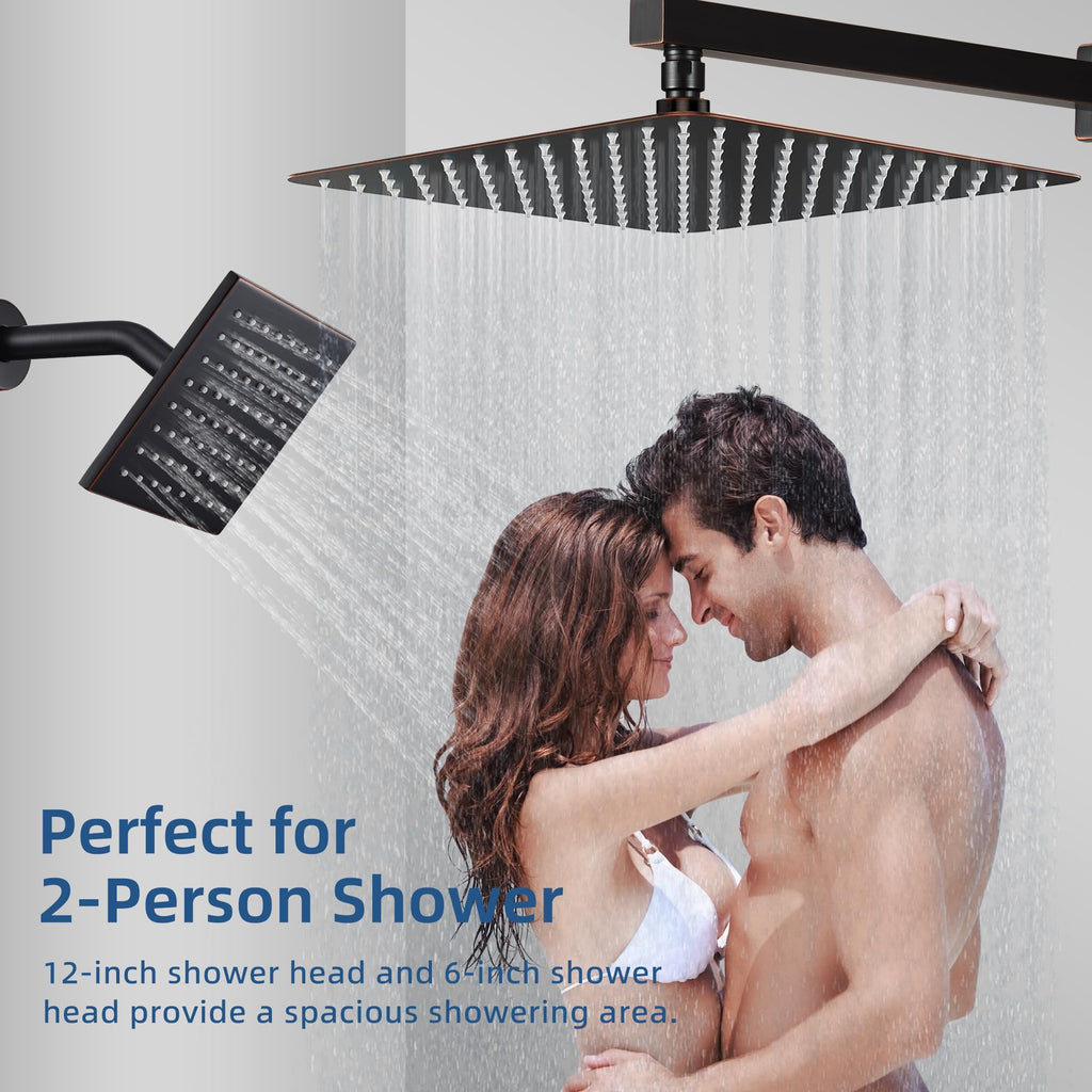 Thermostatic Dual Rainfall Shower System Oil Rubbed Bronze Shower Fixtures