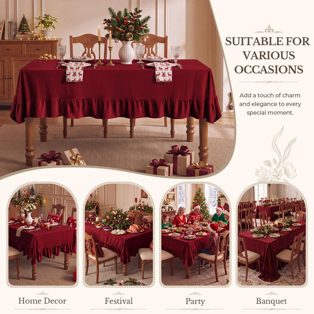 Ruffled Rectangle Tablecloth, 60 x 102 Inch Christmas Red