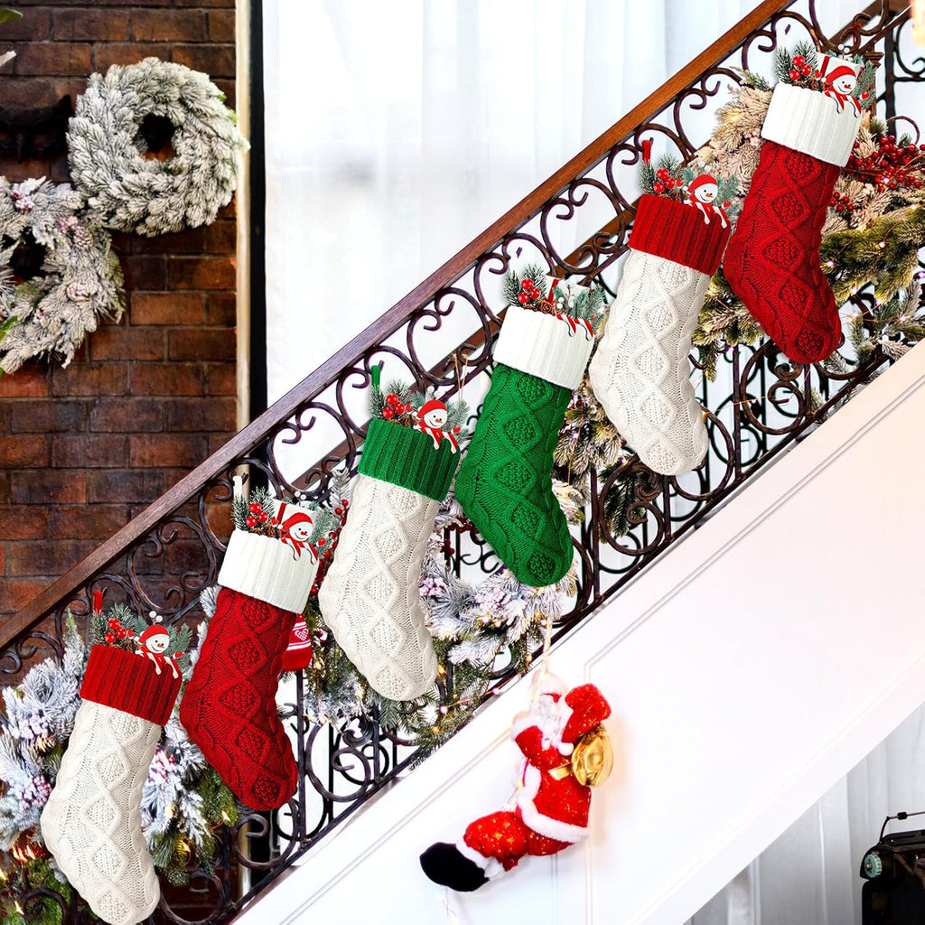 Christmas Stockings Knit, Coarse Knit, Assorted Colors - Set of 12