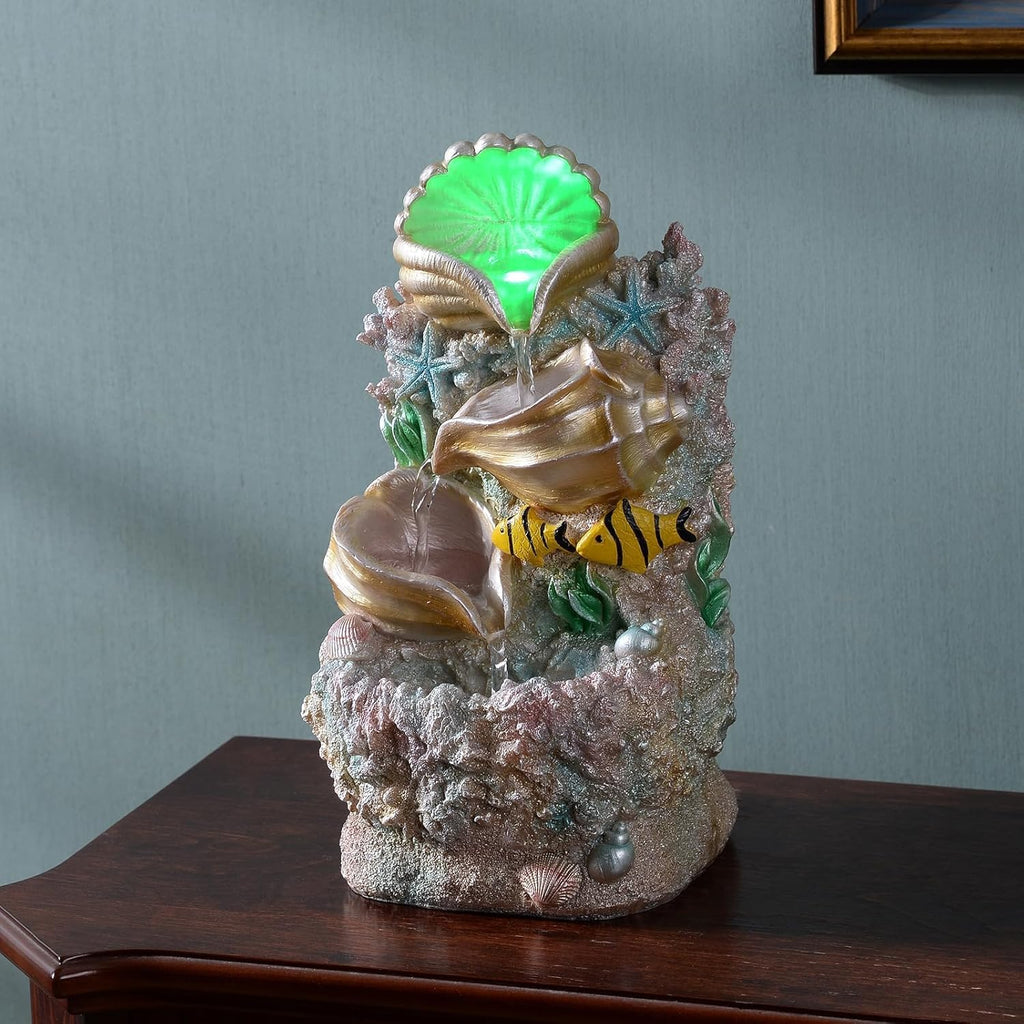 Themed Coral Shell Fountain Tabletop Home Décor Indoor Desktop Fountains Perfect for Zen Waterfall Meditation
