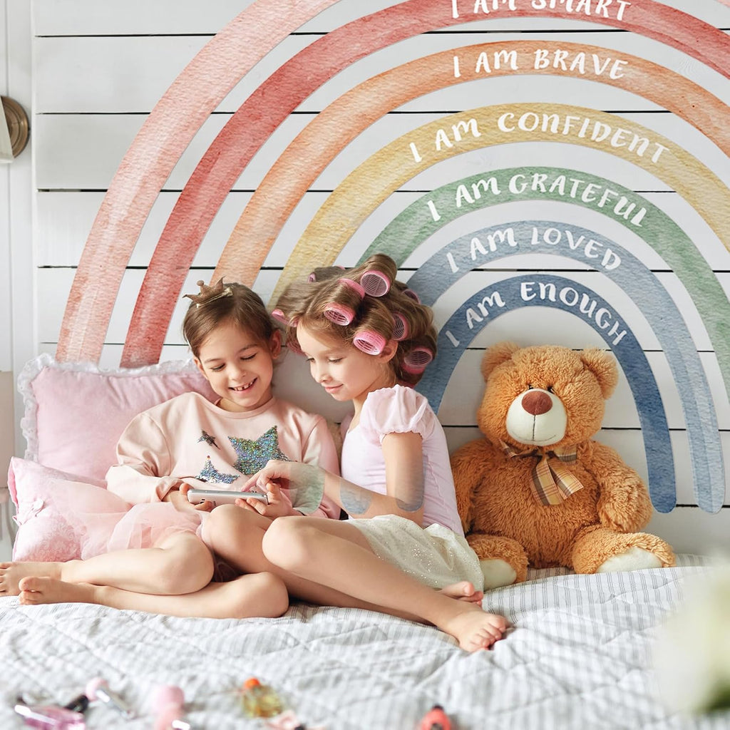 77" x 47'' Large Watercolor Rainbow Wall Decal with Inspirational Quote, Peel and Stick Rainbow Stickers Watercolor