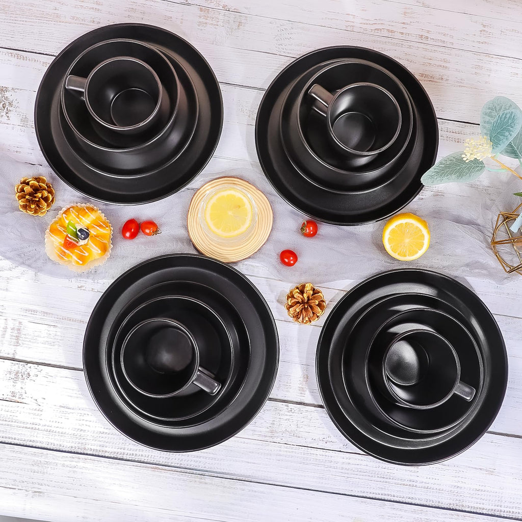 Plates and Bowls Sets, 16 Pieces Dinnerware Sets, Service For 4, Black