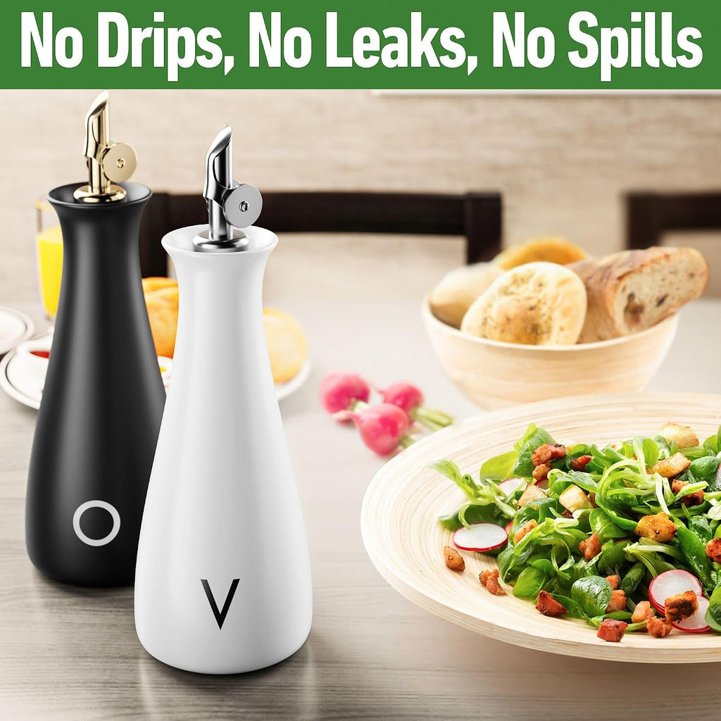 Ceramic Oil and Vinegar Dispenser with Self-Closing Spouts, 530mL - Set of 2