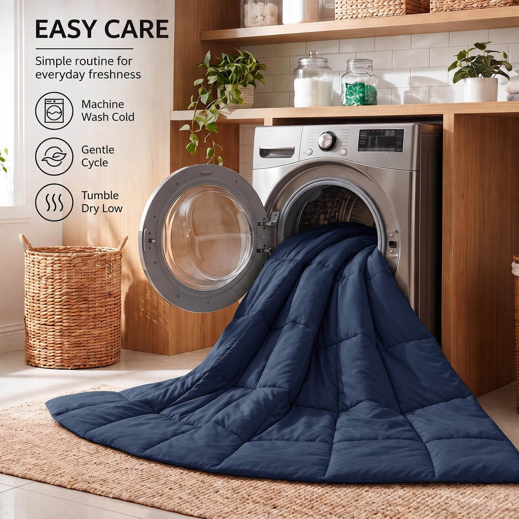 Comforter Set, 3-Piece Box-Stitched, Navy Blue