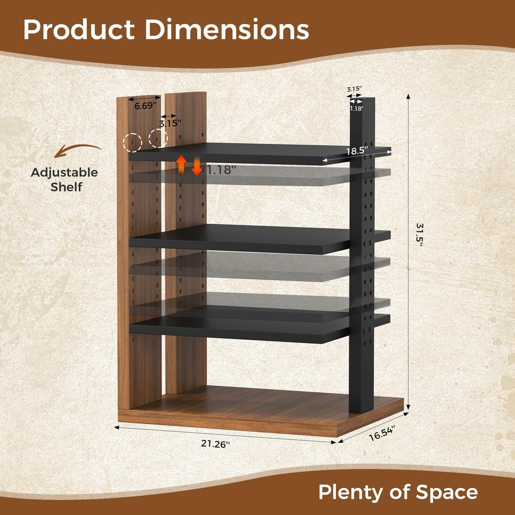 Space-Saving Corner Audio Rack, 4-Tier Stereo Cabinet Media Cabinet with 17-Position Adjustable Shelves, Durable 15mm