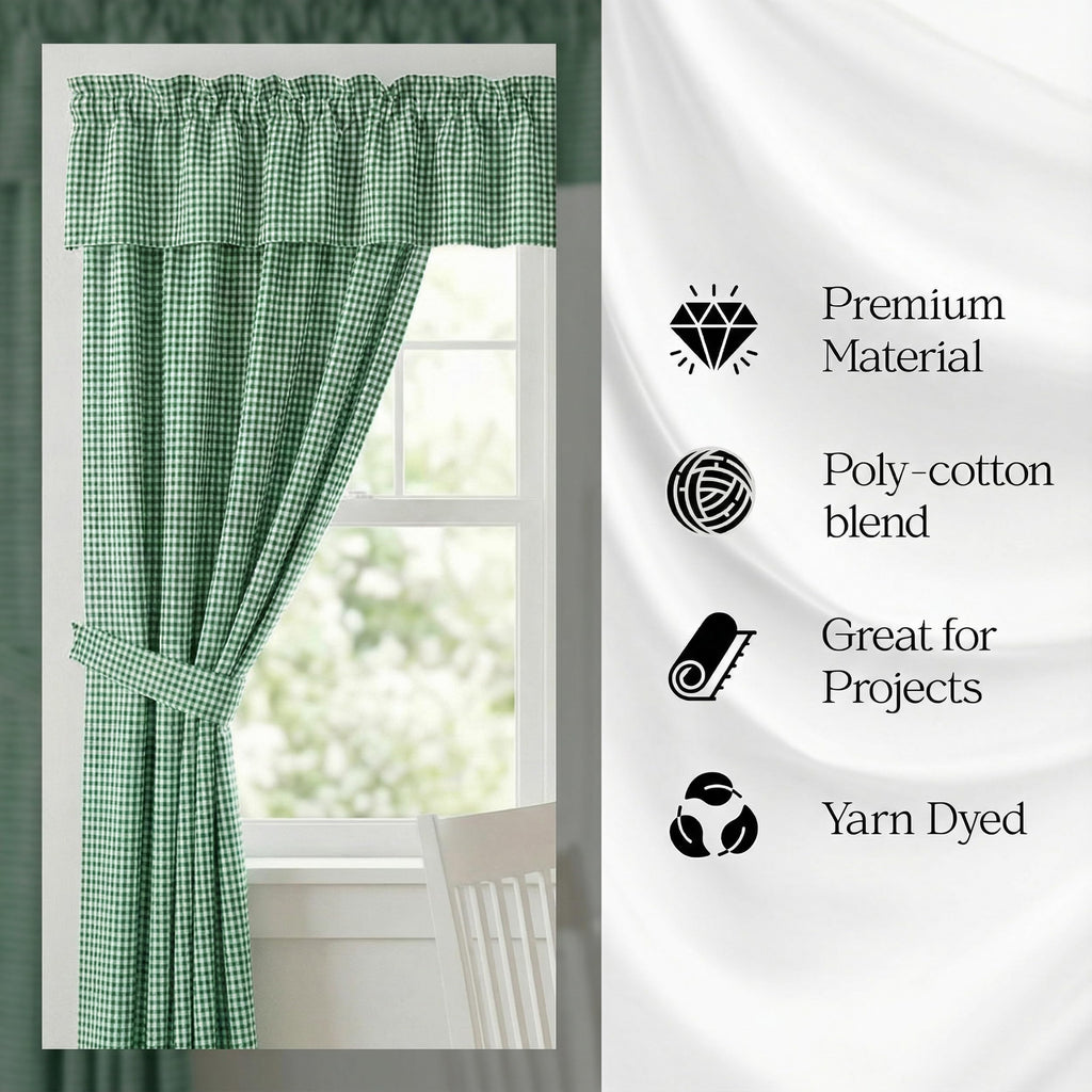 1/8 Inch Kelly Green Gingham Fabric by The Yard - 60" Wide Polyester Cotton Blend, Lightweight Checked Gingham