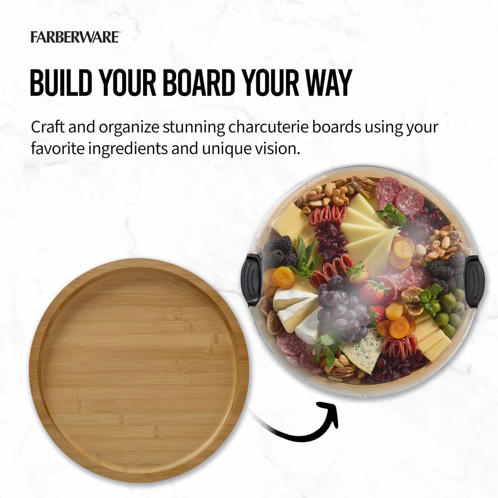 Build-a-Board Cutting Board with Single Compartment and Clear Locking Lid for Charcuterie, Snacks, and More, Bamboo