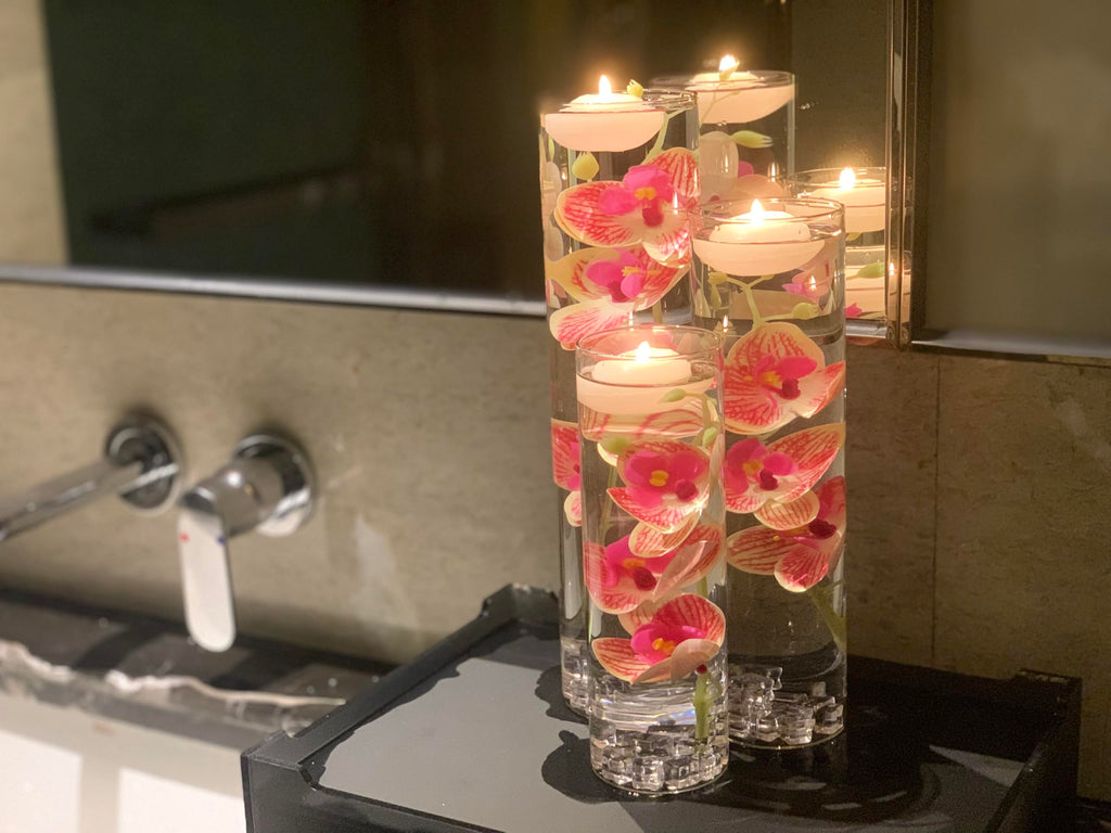 Artificial Orchid Floating Flower for Table Centerpieces Glass Cylinder Vase Fillers Floating Candles Fake Ice Cubes
