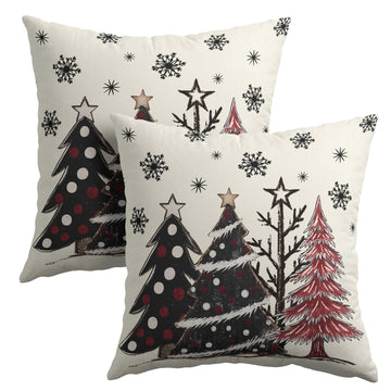Black Grey Red Xmas Tree Pillow Covers 12x12 Inches Winter Snowflake White Throw Pillow Case Set of 2 Xmas Pillows