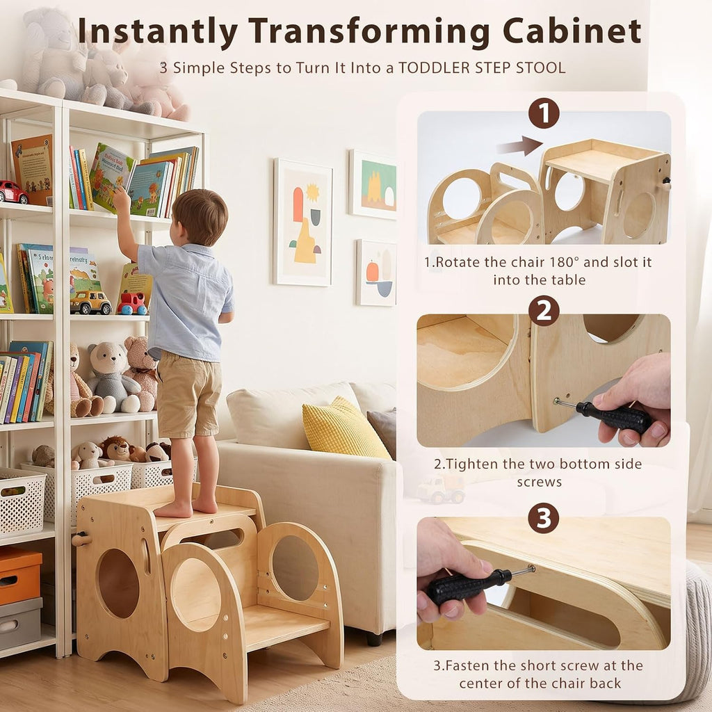 Weaning Table and Chair Set, in-1 Wooden Toddler Set