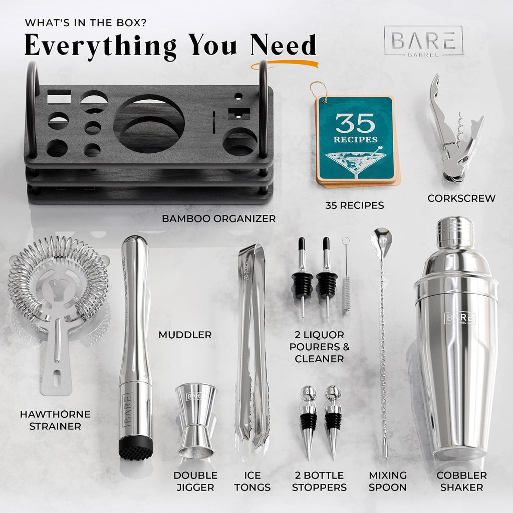 Mixology Bartender Kit Bar Set | 14-Piece Cocktail Shaker Set | Martini Barware Mixing Tools Bartending | 35 Recipe - Set of 14