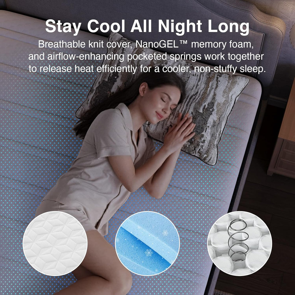 King Mattress 14 Inch, Cooling Hybrid Mattress with Upgraded Coils | Gel Memory Foam, Enhanced Support, Motion