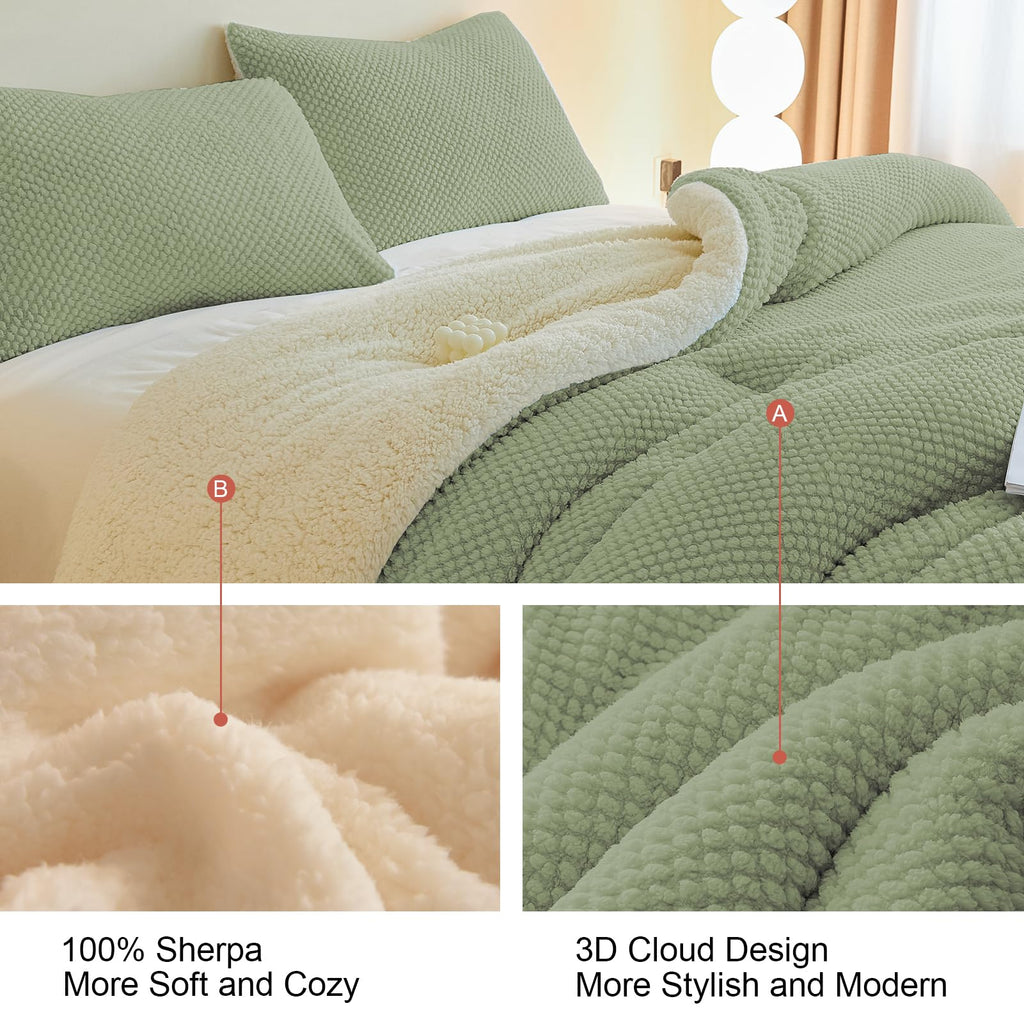 3D Jacquard Design Comforter Set, Ultra-Soft Warm Sherpa Fur Plush 2-Pieces Sets Luxury Cozy Bedding with 1