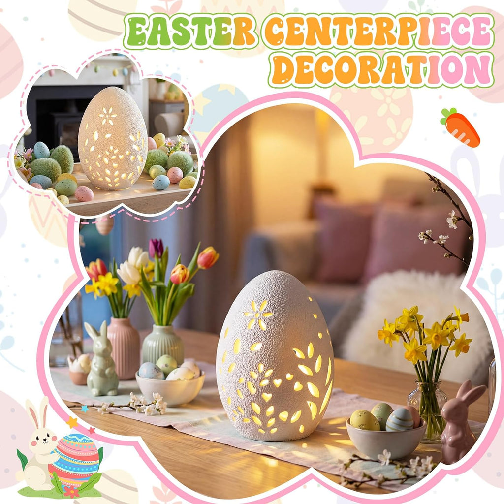 Easter White Terracotta Easter Egg Decor, Farmhouse Rustic Hollow Large Egg Resin Statue Table Centerpiece