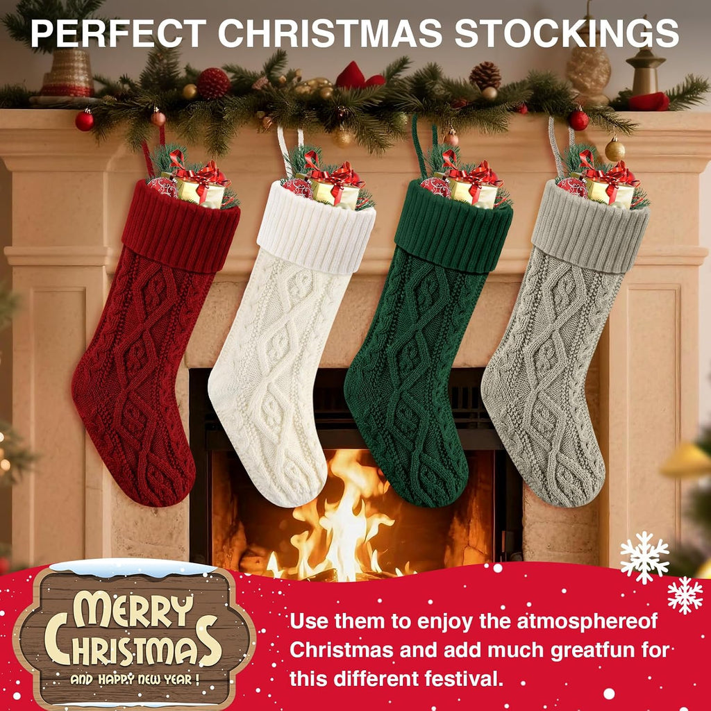 S 18" Knitted Stocking Christmas Decorations - Set of 4
