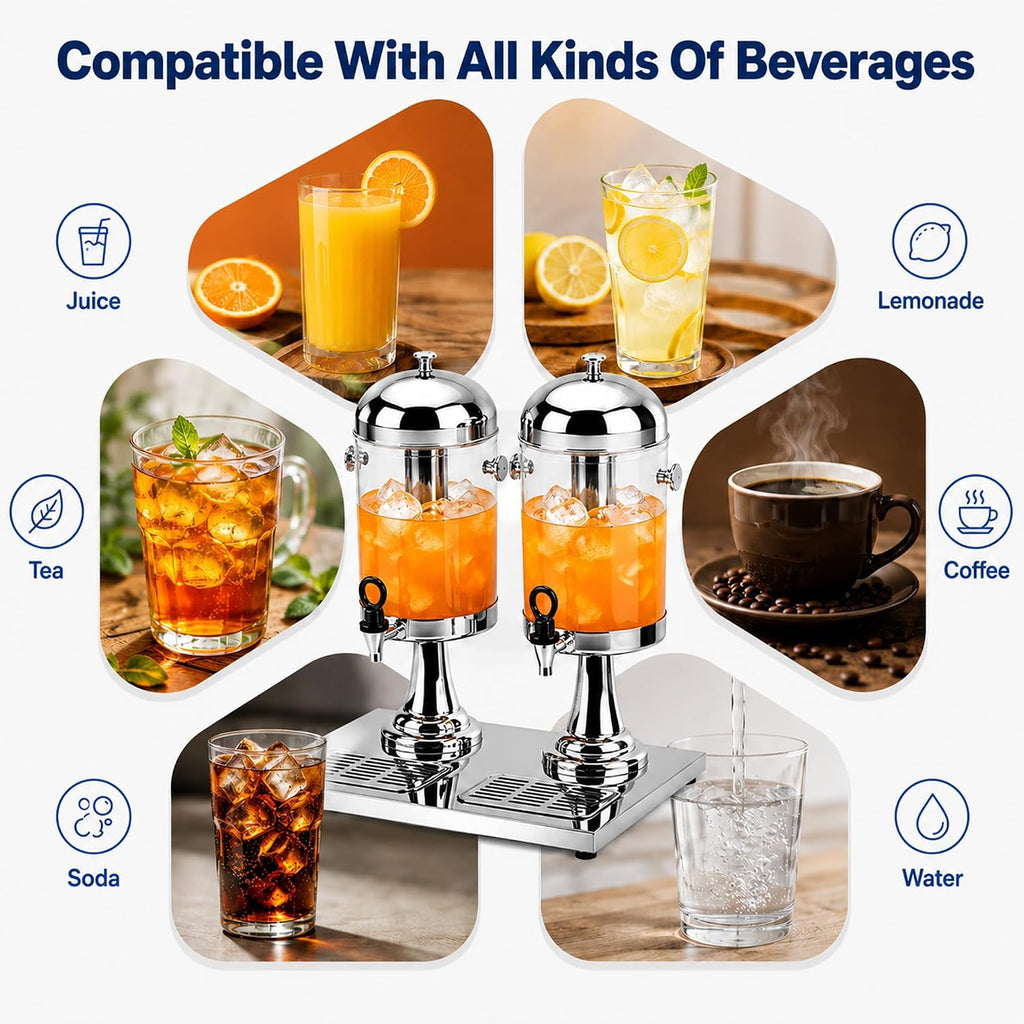 4.2 Gallon Beverage Dispenser, Dual Drink Dispenser with Stand, Stainless Steel Juice Dispenser with Ice Core, Leak - Set of 2