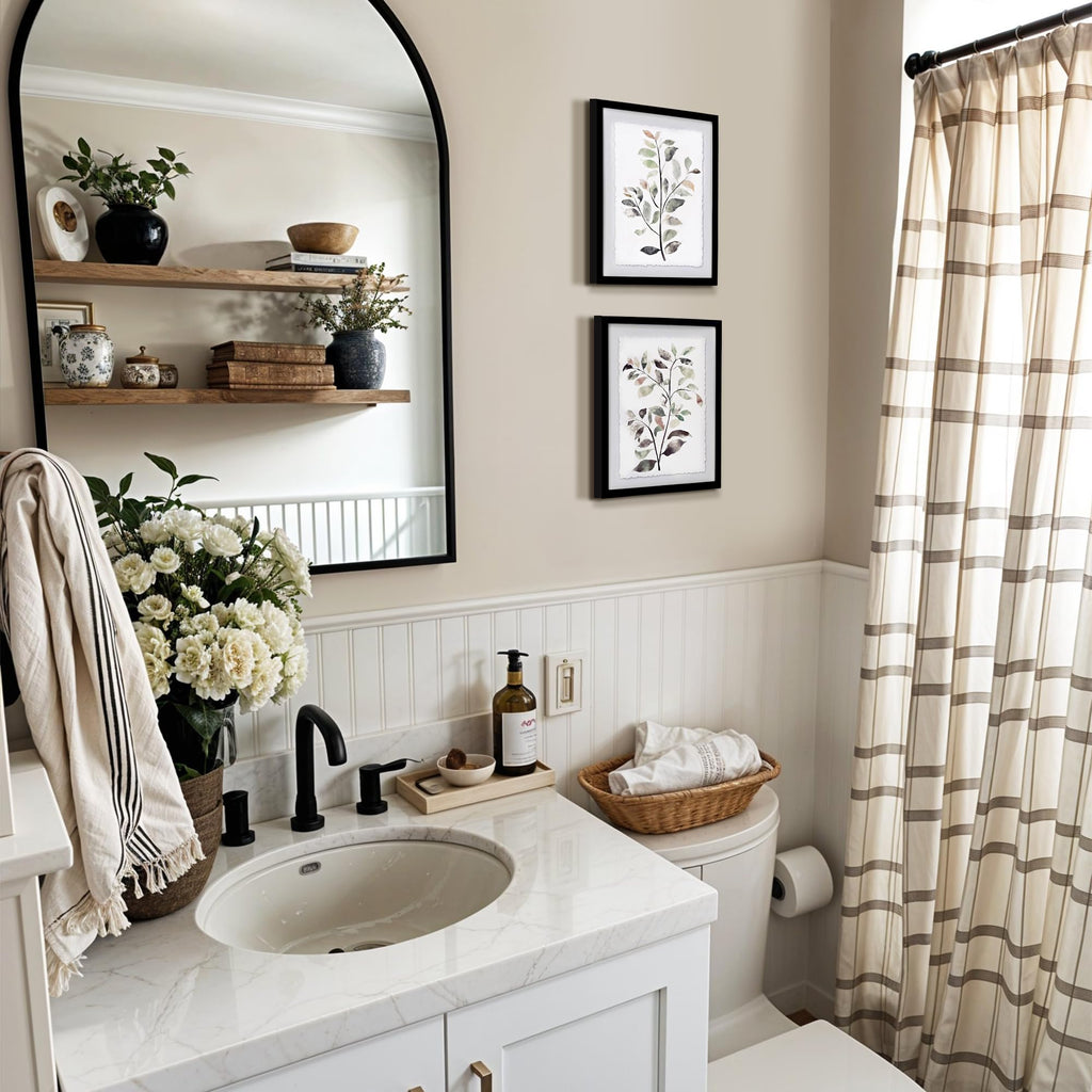 Framed Bathroom Wall Art Decor, 12x16'' Botanical Leaf Prints