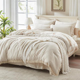 Queen Comforter Set Beige -7 Pieces Bed in a Bag Queen Boho Soft Lightweight Bedding Sets