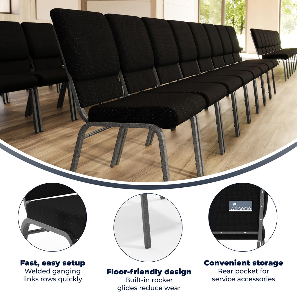 Black Patterned 18.5" W Stacking Church Chair, 4-Pack