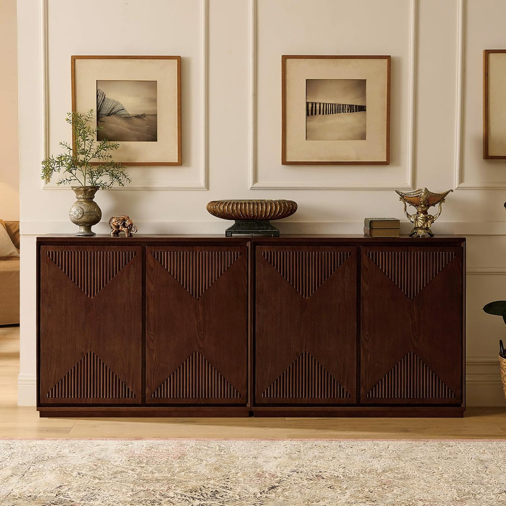 Narrow Sideboard Buffet Storage Cabinet with Solid Wood Doors | Mid Century Modern Accent Credenza Cabinet; Media