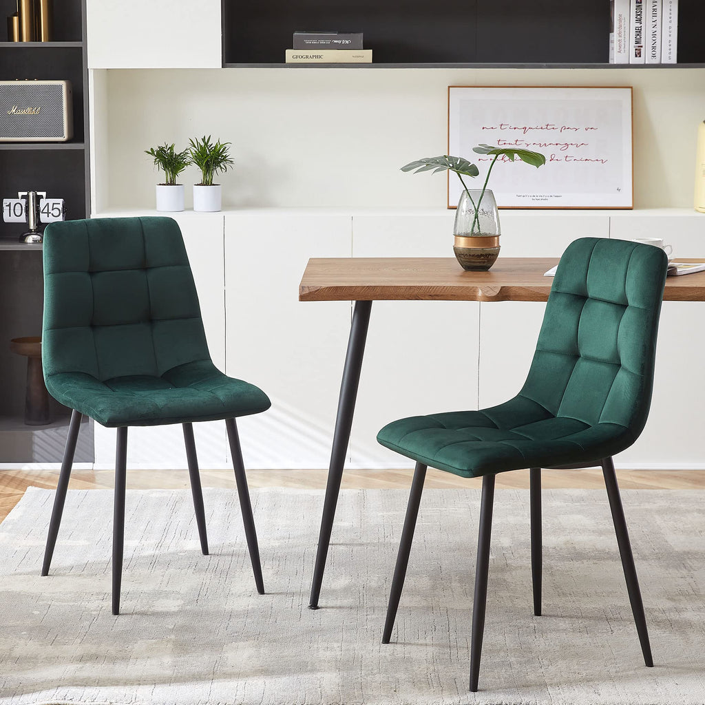 Forest Green Velvet Dining Chairs Set of 4, Upholstered Tufted Kitchen Chairs, Comfortable Seat, Metal Leg, Easy