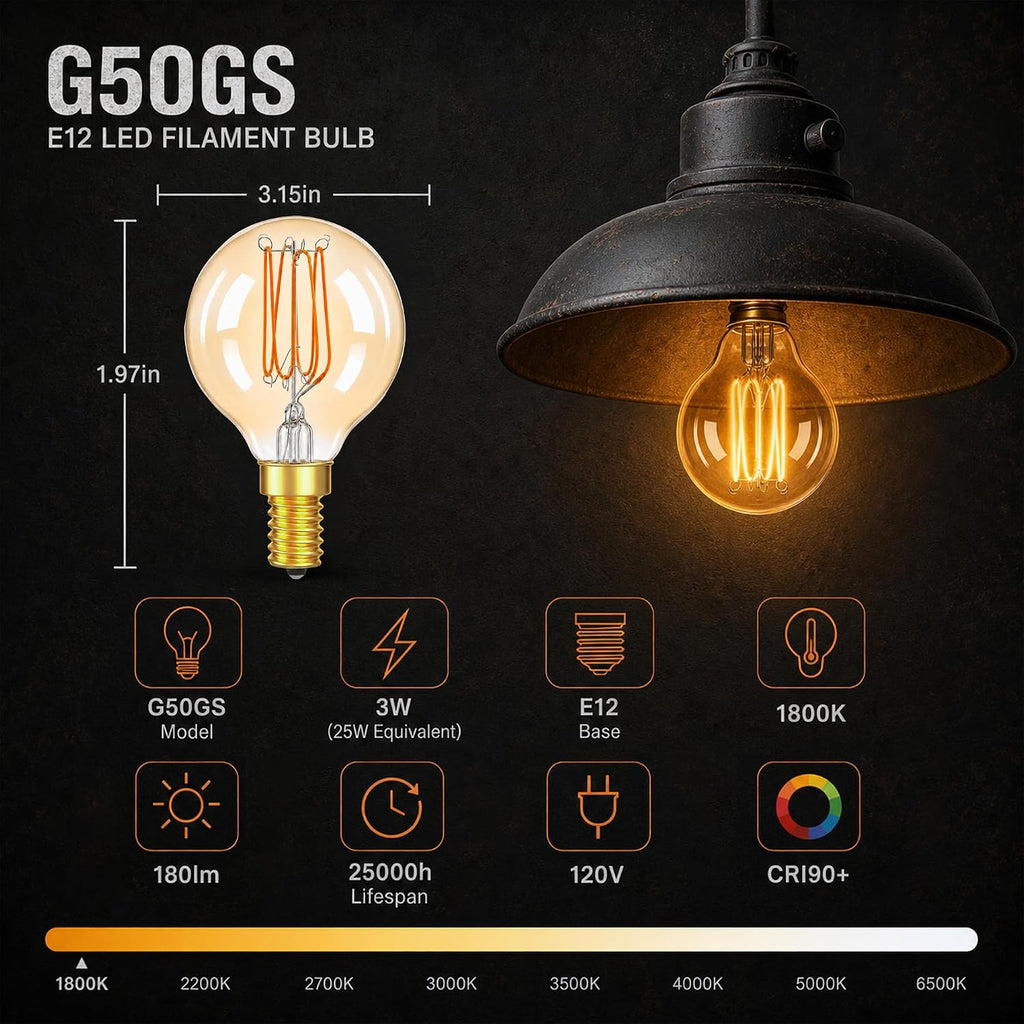 E12 G16.5 Amber LED Light Bulbs 25 Watt Equal,0.65 MM Ultra Thin Filament