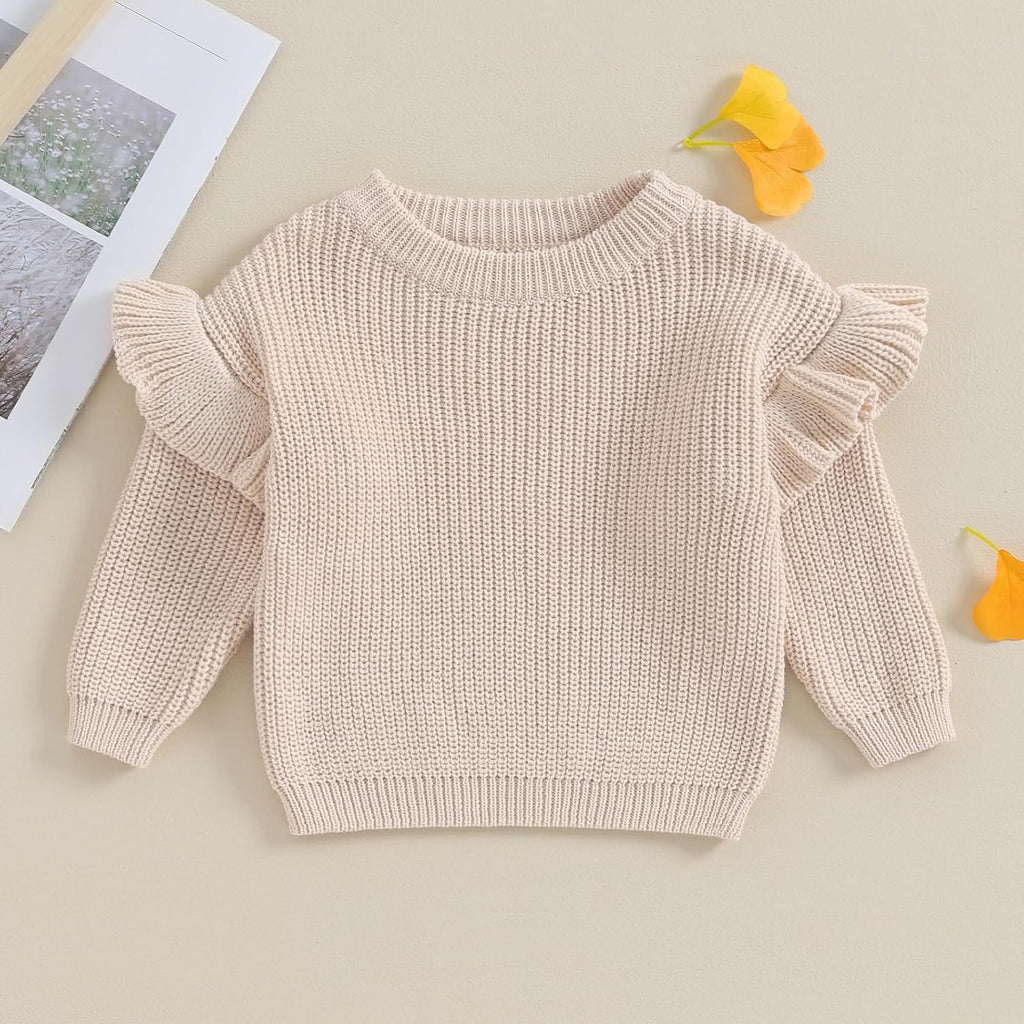 Baby Girl Winter Clothes Basic Plain Cute Ruffle Sweater Toddler Kids Pullover Long Sleeve Sweaters