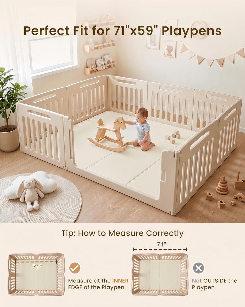 Foldable Baby Play Mat,Vegan Leather 71x59 Baby Mat for Floor,Beige