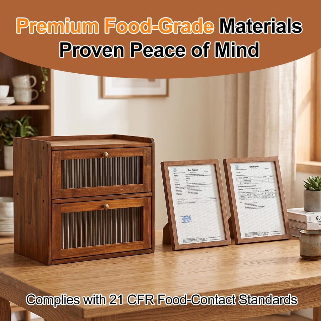 Countertop, Double Layer Large Breadbox, Brown