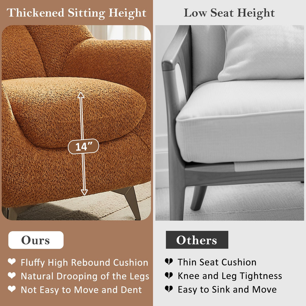34.6" Oversized Accent Chair with WingBack, Teddy Boucle Curry