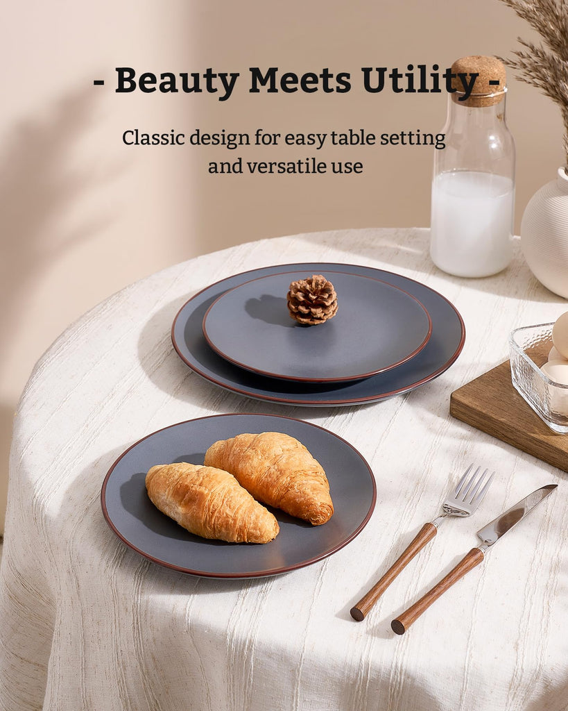 Venus Plates and Bowls Sets with Rim, Stoneware Dinnerware for 8
