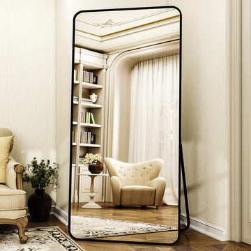 76"x34" Floor Full Length Mirror Standing Full Body Rounded Corner Rectangle Mirrors with Stand Hanging Wall Mounted